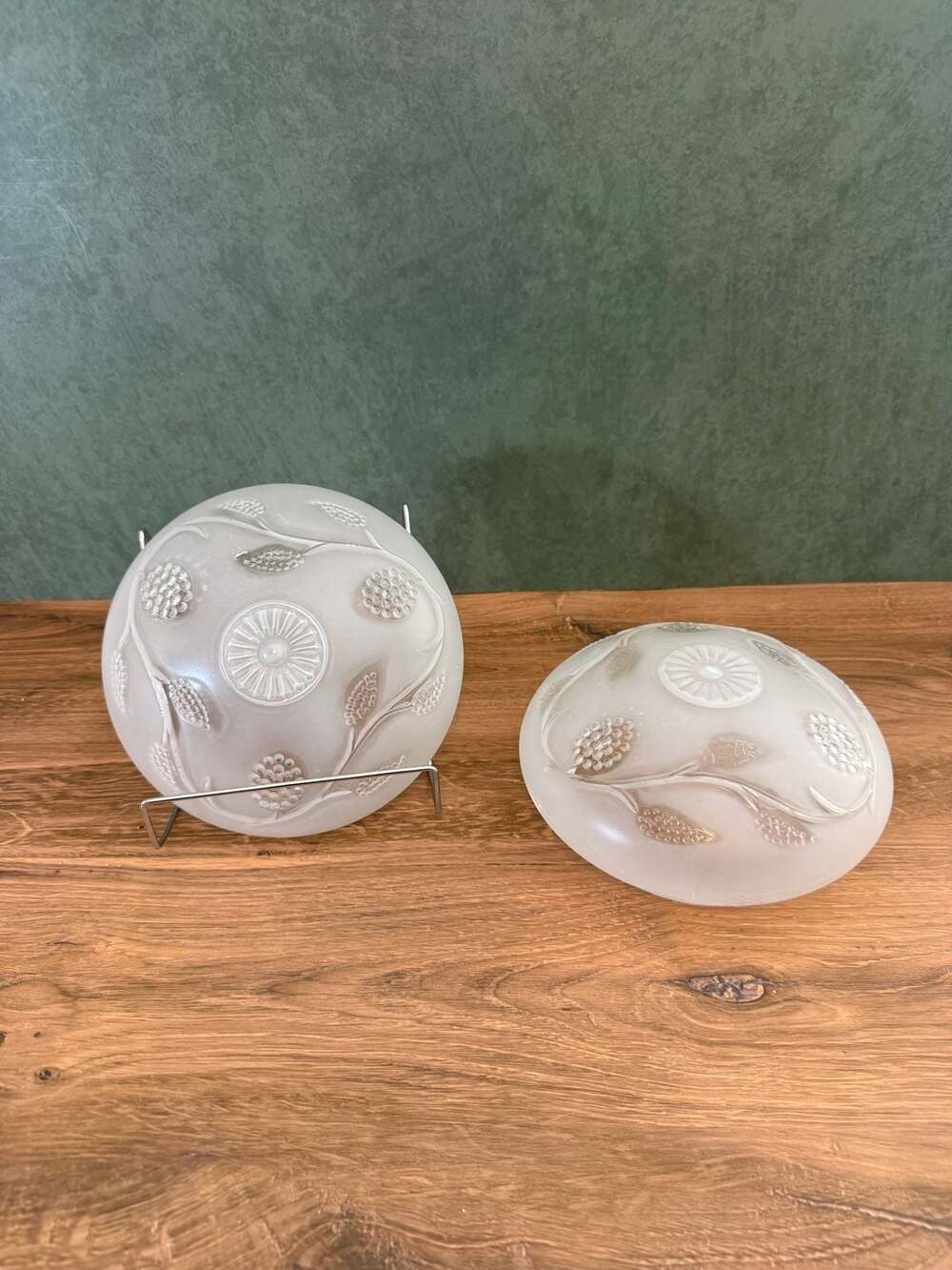 Vintage Frosted Glass Dome Ceiling Light Shades Pair